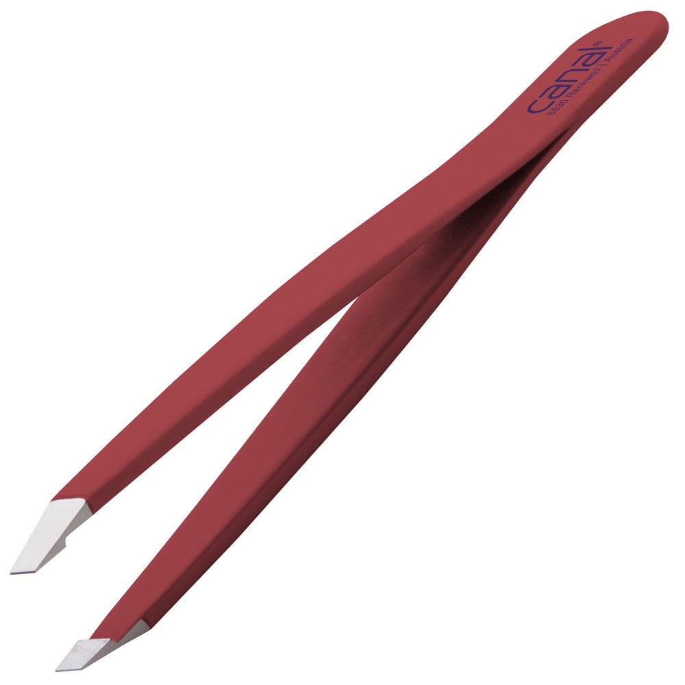 Canal Haarpinzette gerade rot rostfrei 95 mm