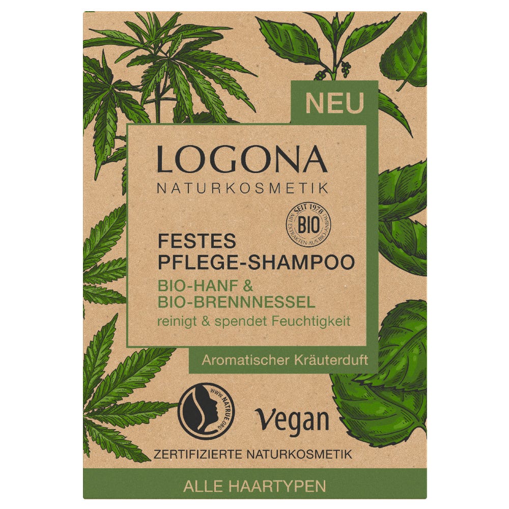 LOGONA Festes Pflege Shampoo Bio-Hanf & Bio-Brennnessel 60 g