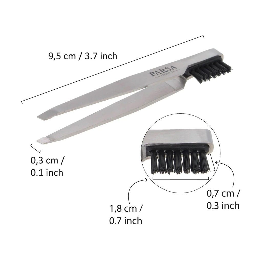 PARSA Beauty Pinzette mit Augenbrauenbürstchen 2 in 1