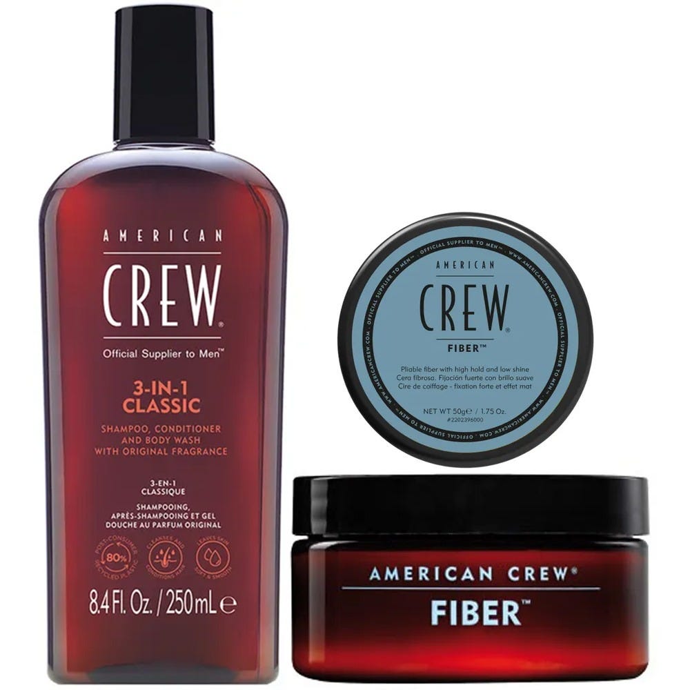 American Crew Classic 3-in-1 Shampoo & Fiber Cream Duo Bundle