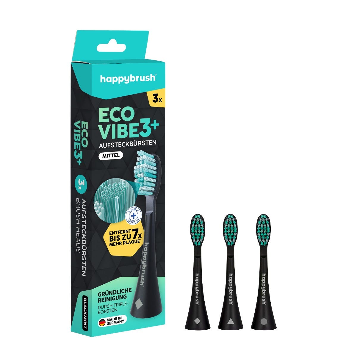 Happybrush Aufsteckbürsten V3+ (blackmint) 3 Stück