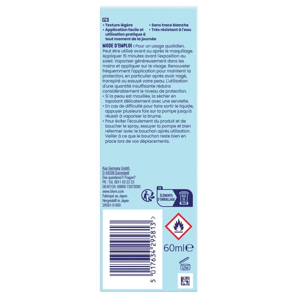 Bioré Aqua Rich UV LSF 50 Unsichtbares Gesichtsspray 60 ml