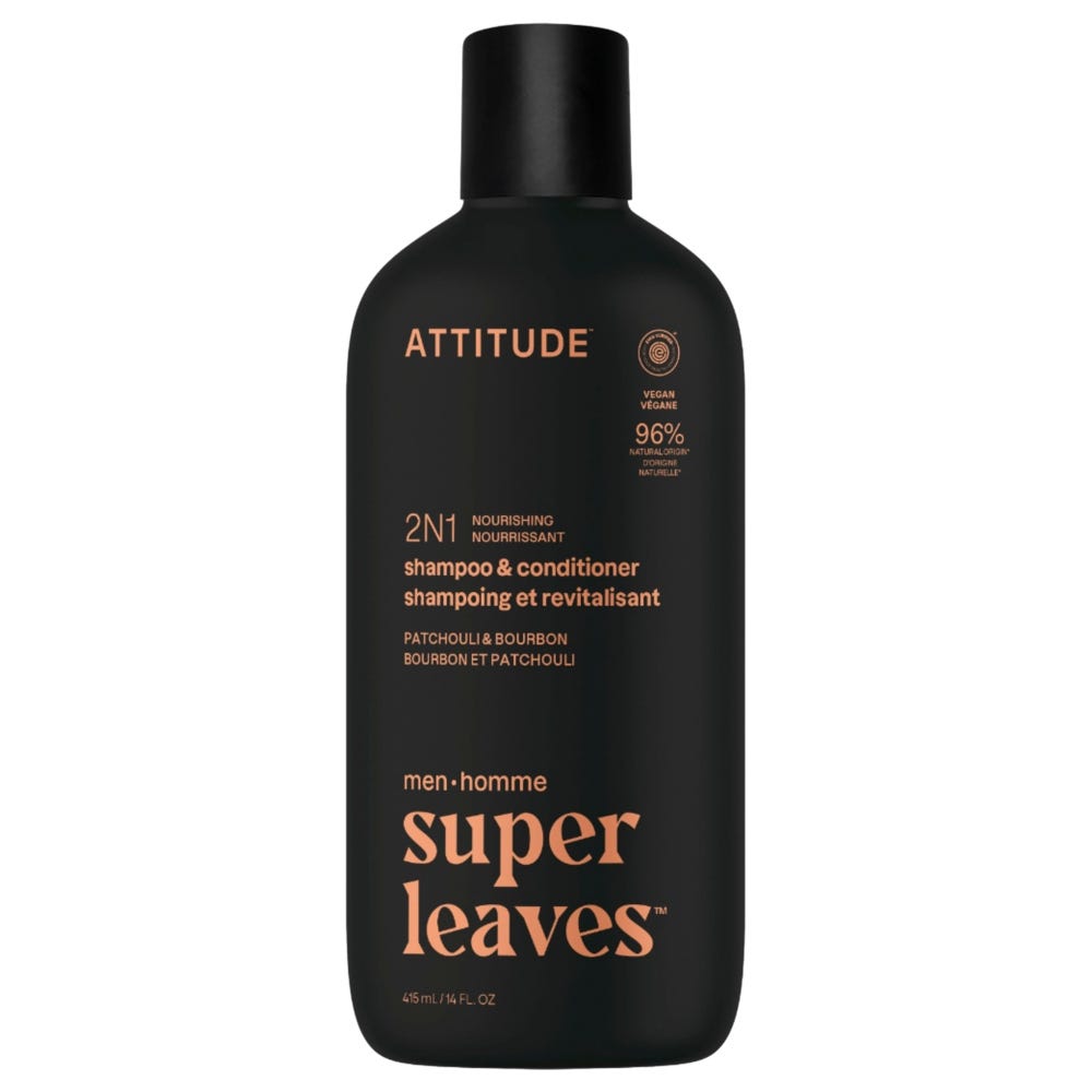Attitude Clean Beauty super leaves men - 2-in-1 Shampoo & Conditioner - Patchouli & Bourbon 415 ml
